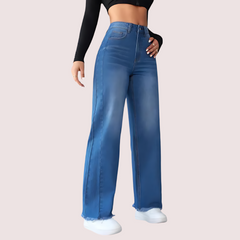 Wide-Leg Casual High-Waist Non-Elastic Jeans for Women