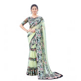 Generic Women's Satin Patta Printed Saree With Unstitched Blouse (Cream)