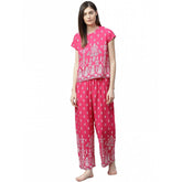 Generic Women's Casual Short Sleeve Printed Rayon Pajama Set (Pink)