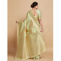 Generic Women's Linen Printed Saree With Unstitched Blouse (Pista, 5-6 Mtrs)