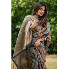 Generic Women's Organza Printed Saree With Unstitched Blouse (Grey, 5-6 Mtrs)
