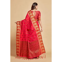 Generic Women's Chanderi Cotton Printed Saree With Unstitched Blouse (Pink, 5-6 Mtrs)