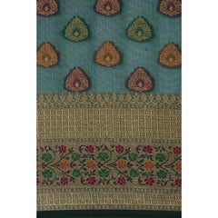 Generic Women's Organza Printed Saree With Unstitched Blouse (Sea Green, 5-6 Mtrs)