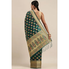 Generic Women's Organza Printed Saree With Unstitched Blouse (Sea Green, 5-6 Mtrs)