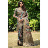 Generic Women's Organza Printed Saree With Unstitched Blouse (Grey, 5-6 Mtrs)