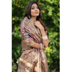 Generic Women's Organza Printed Saree With Unstitched Blouse (Wine, 5-6 Mtrs)