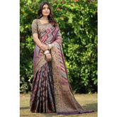 Generic Women's Organza Printed Saree With Unstitched Blouse (Wine, 5-6 Mtrs)