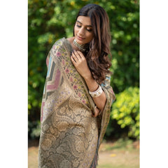 Generic Women's Organza Printed Saree With Unstitched Blouse (Grey, 5-6 Mtrs)