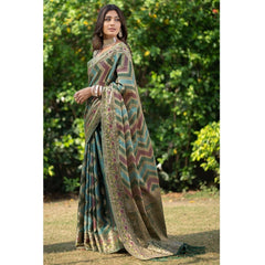 Generic Women's Organza Printed Saree With Unstitched Blouse (Green, 5-6 Mtrs)