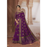 Generic Women's Chanderi Cotton Printed Saree With Unstitched Blouse (Purple, 5-6 Mtrs)