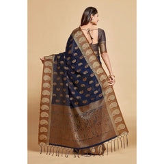 Generic Women's Chanderi Cotton Printed Saree With Unstitched Blouse (Navy Blue, 5-6 Mtrs)