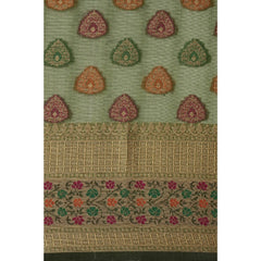 Generic Women's Organza Printed Saree With Unstitched Blouse (Mahendi, 5-6 Mtrs)