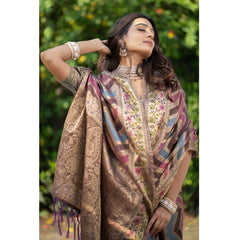 Generic Women's Organza Printed Saree With Unstitched Blouse (Wine, 5-6 Mtrs)
