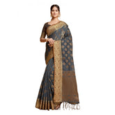 Generic Women's Chanderi Cotton Printed Saree With Unstitched Blouse (Grey, 5-6 Mtrs)