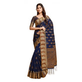Generic Women's Chanderi Cotton Printed Saree With Unstitched Blouse (Navy Blue, 5-6 Mtrs)