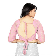 Generic Women's Georgette Embroidery Readymade Blouse (L.Pink, Size: Free Size)
