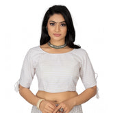 Generic Women's Cotton Thread Work Readymade Blouse (White, Size: Free Size)