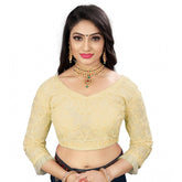 Generic Women's Nylon Net Embroidery Readymade Blouse (Beige, Size: Free Size)