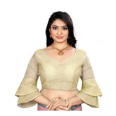 Generic Women's Organza Embroidery Readymade Blouse (Cream, Size: Free Size)