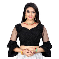 Generic Women's Organza Embroidery Readymade Blouse (Black, Size: Free Size)