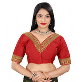 Generic Women's Banglory Embroidery Readymade Blouse (Red, Size: Free Size)