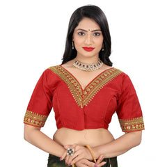 Generic Women's Banglory Embroidery Readymade Blouse (Red, Size: Free Size)