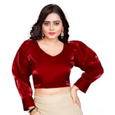Generic Women's Organza Plain Readymade Blouse (Maroon, Size: Free Size)