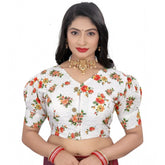 Generic Women's Cotton Blend Floral Readymade Blouse (Orange, Size: Free Size)