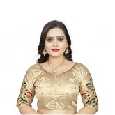 Generic Women's Malai Silk Floral Readymade Blouse (Cream, Size: Free Size)