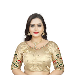 Generic Women's Malai Silk Floral Readymade Blouse (Cream, Size: Free Size)