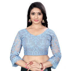 Generic Women's Nylon Net Embroidery Readymade Blouse (Grey, Size: Free Size)