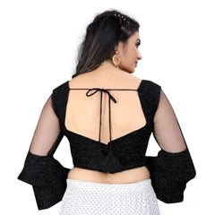 Generic Women's Organza Embroidery Readymade Blouse (Black, Size: Free Size)