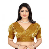 Generic Women's Organza Plain Readymade Blouse (Metalic Gold, Size: Free Size)