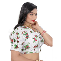 Generic Women's Cotton Blend Floral Readymade Blouse (Green, Size: Free Size)