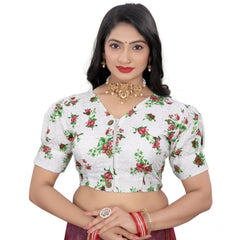 Generic Women's Cotton Blend Floral Readymade Blouse (Green, Size: Free Size)