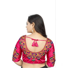 Generic Women's Malai Silk Floral Readymade Blouse (Pink, Size: Free Size)