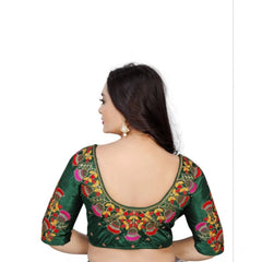 Generic Women's Malai Silk Floral Readymade Blouse (Green, Size: Free Size)