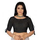 Generic Women's Cotton Thread Work Readymade Blouse (Black, Size: Free Size)