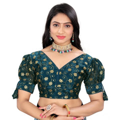 Generic Women's Jimmy Choo Embroidery Readymade Blouse (Teal, Size: Free Size)