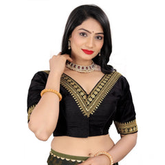 Generic Women's Banglory Embroidery Readymade Blouse (Black, Size: Free Size)