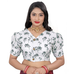 Generic Women's Cotton Blend Floral Readymade Blouse (Black, Size: Free Size)