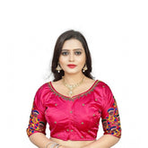 Generic Women's Malai Silk Floral Readymade Blouse (Pink, Size: Free Size)