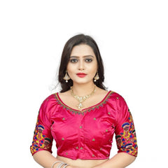 Generic Women's Malai Silk Floral Readymade Blouse (Pink, Size: Free Size)