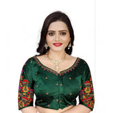 Generic Women's Malai Silk Floral Readymade Blouse (Green, Size: Free Size)