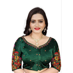 Generic Women's Malai Silk Floral Readymade Blouse (Green, Size: Free Size)