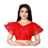 Generic Women's Nylon Diamond Work Readymade Blouse (Red, Size: Free Size)
