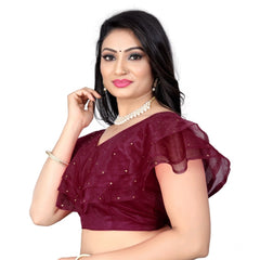 Generic Women's Nylon Diamond Work Readymade Blouse (Purple, Size: Free Size)