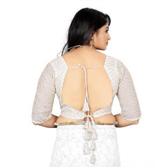 Generic Women's Georgette Embroidery Readymade Blouse (White, Size: Free Size)