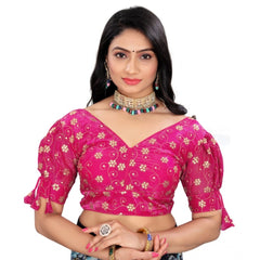 Generic Women's Jimmy Choo Embroidery Readymade Blouse (Pink, Size: Free Size)