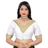 Generic Women's Banglory Embroidery Readymade Blouse (White, Size: Free Size)
